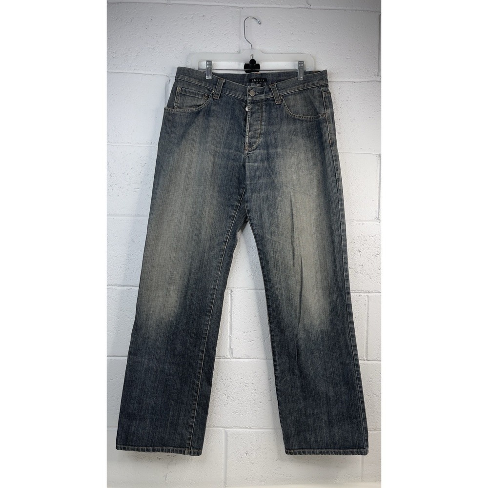Theory Jeans Mens 34x33 Straight Leg Button Fly Faded Greyish Blue Wash